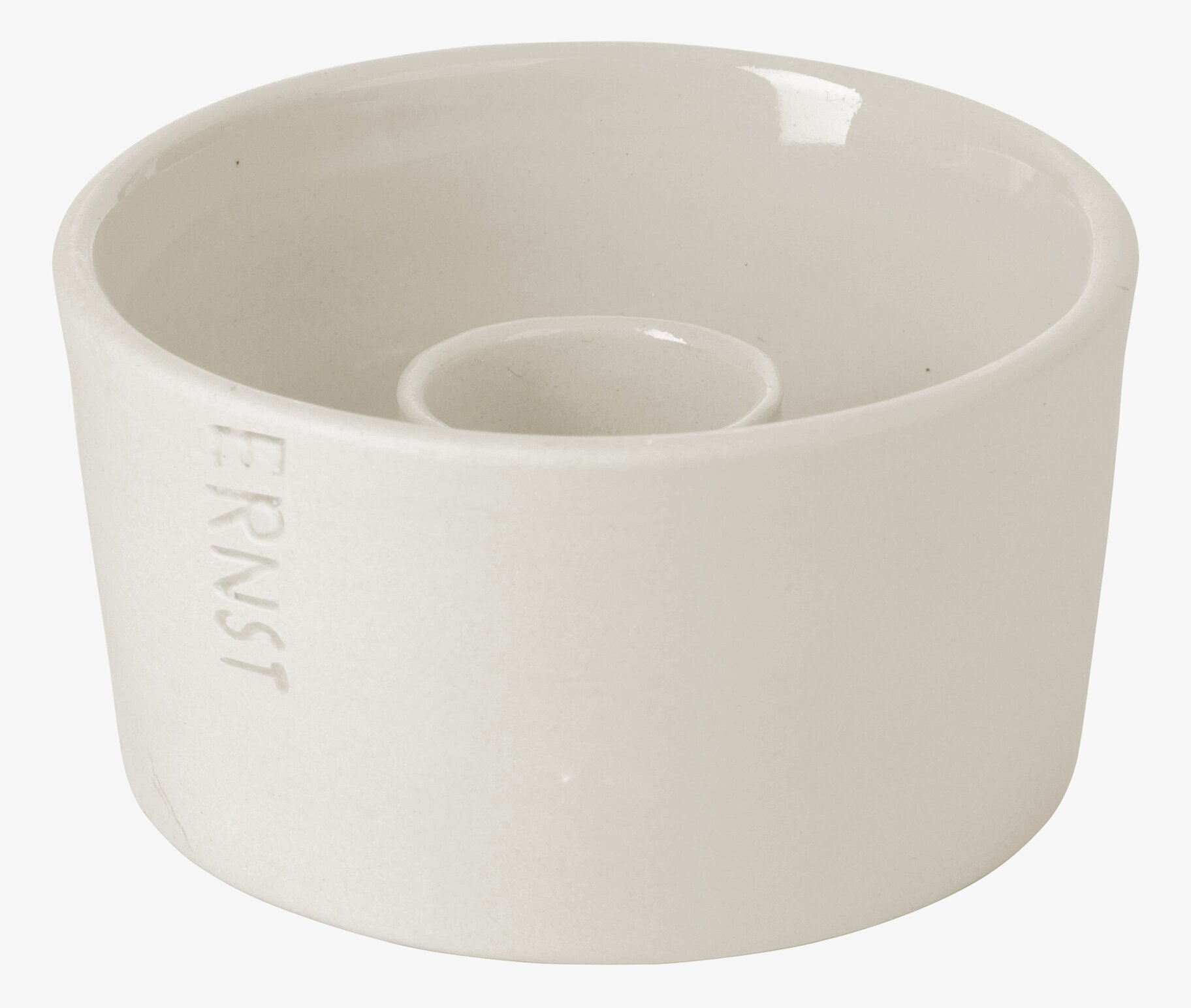 Ljusskål Kronljus Vit från Ernst i vit keramik med logotyp