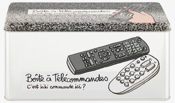 Bild av stilfull och praktisk plåtburk för fjärrkontroller