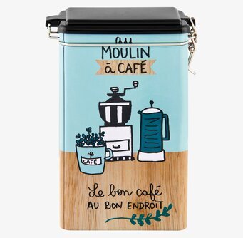 Bild av stilfull plåtburk med kaffetema och fransk text