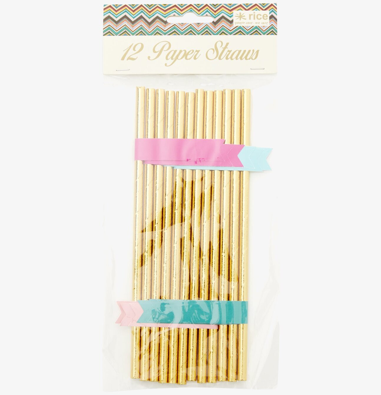 Sugrör Med Banderoll från Rice, guldglänsande papperssugrör