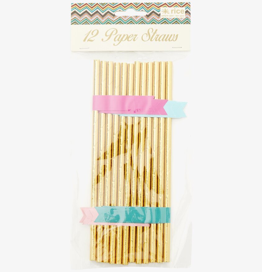 Sugrör Med Banderoll från Rice, guldglänsande papperssugrör