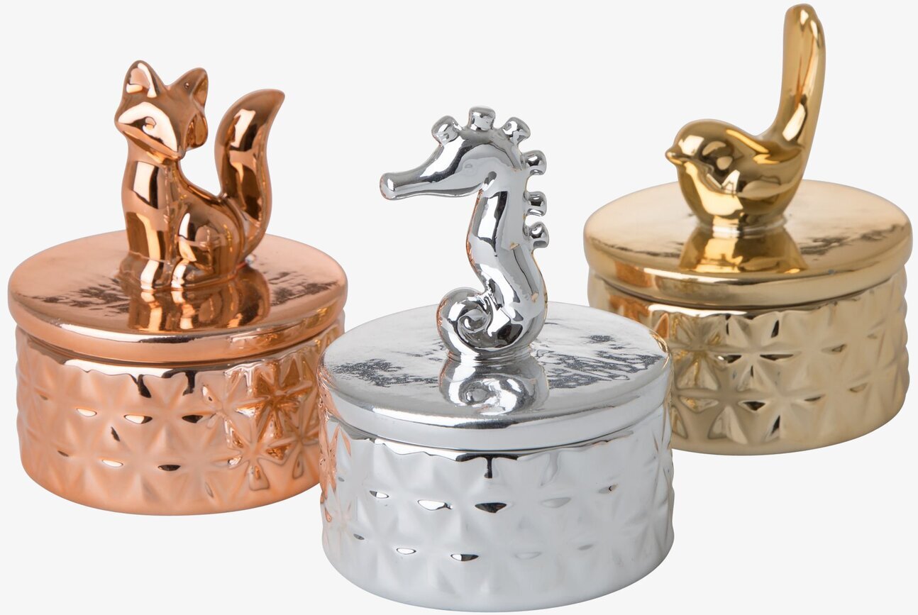 Smyckesbox Porslin från Rice i koppar, silver och guld