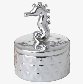 Smyckesbox Porslin från Rice med sjöhäst och hamrat mönster