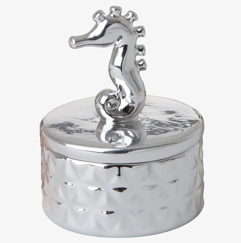 Smyckesbox Porslin från Rice med sjöhäst och hamrat mönster