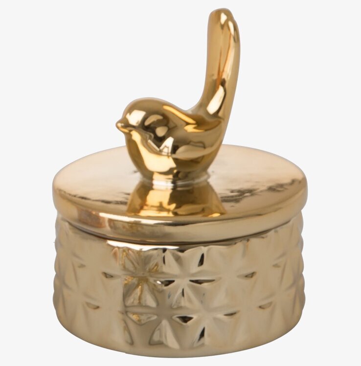 Smyckesbox Porslin från Rice med fågelhandtag och stjärnmönster