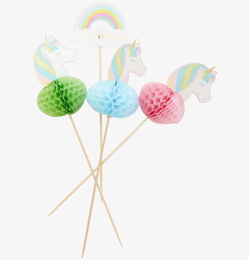 Party Sticks Unicorn & Rainbow från Rice på vit bakgrund