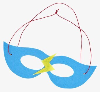 Filtmask Superhjältar från Rice med blå färg och gul blixt