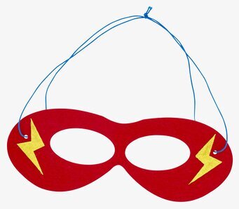 Rice Filtmask Superhjältar med röda, gula och blå detaljer