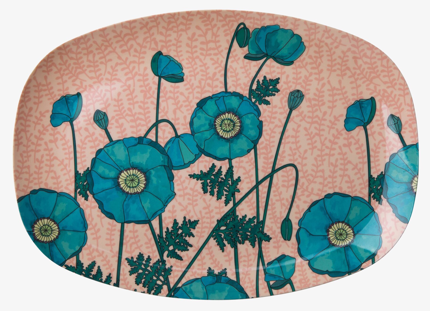 Tallrik Blue Poppy Print från Rice med blå vallmoblommor