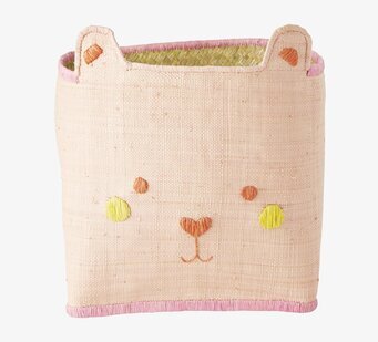 Förvaringskorg Björn Rosa från Rice med björnansikte och öron