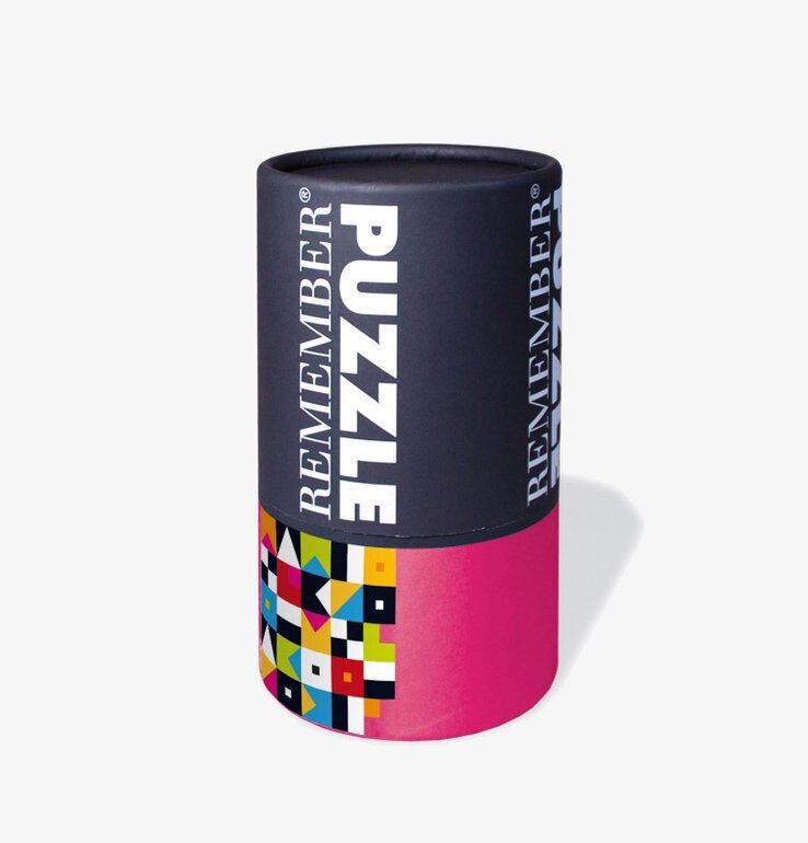 Pussel Signal från Remember, färgglad cylindrisk förpackning