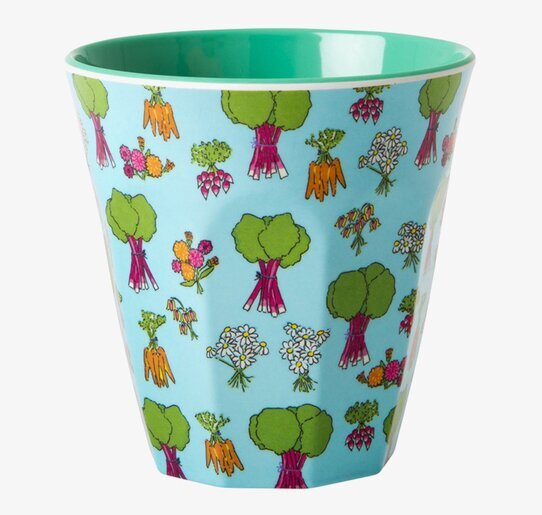 Mugg Rabarber från Rice med färgglatt grönsaks- och blommönster