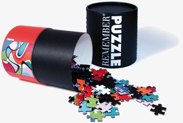 Pussel Twister från Remember i färgglatt cylindriskt fodral