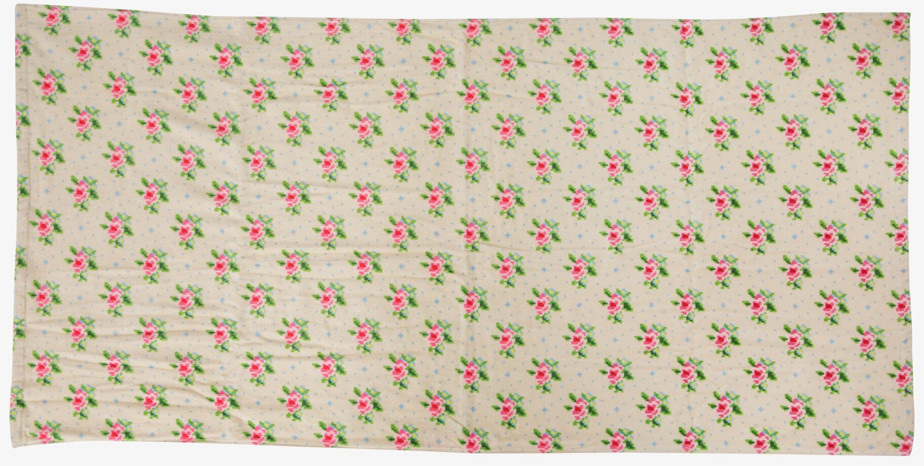 Badhandduk Cross Stitch Cream från Rice med blommönster