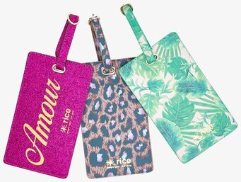 Bagage Tag från Rice i rosa, leopard och grönt bladmotiv