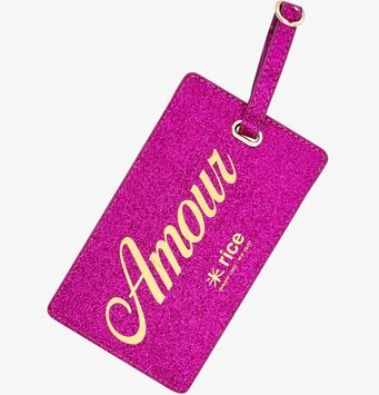 Bagage Tag från Rice i rosa glitter med gulddetaljer