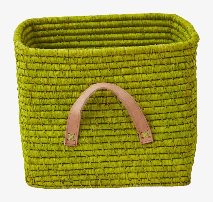 Raffiakorg Anis från Rice i grönt med läderhandtag