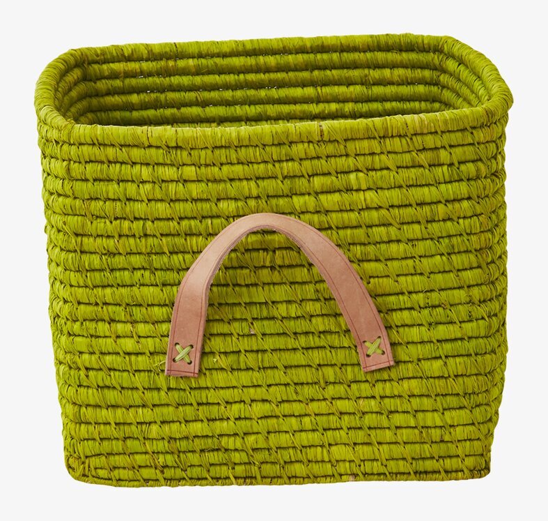 Raffiakorg Anis från Rice i grönt med läderhandtag