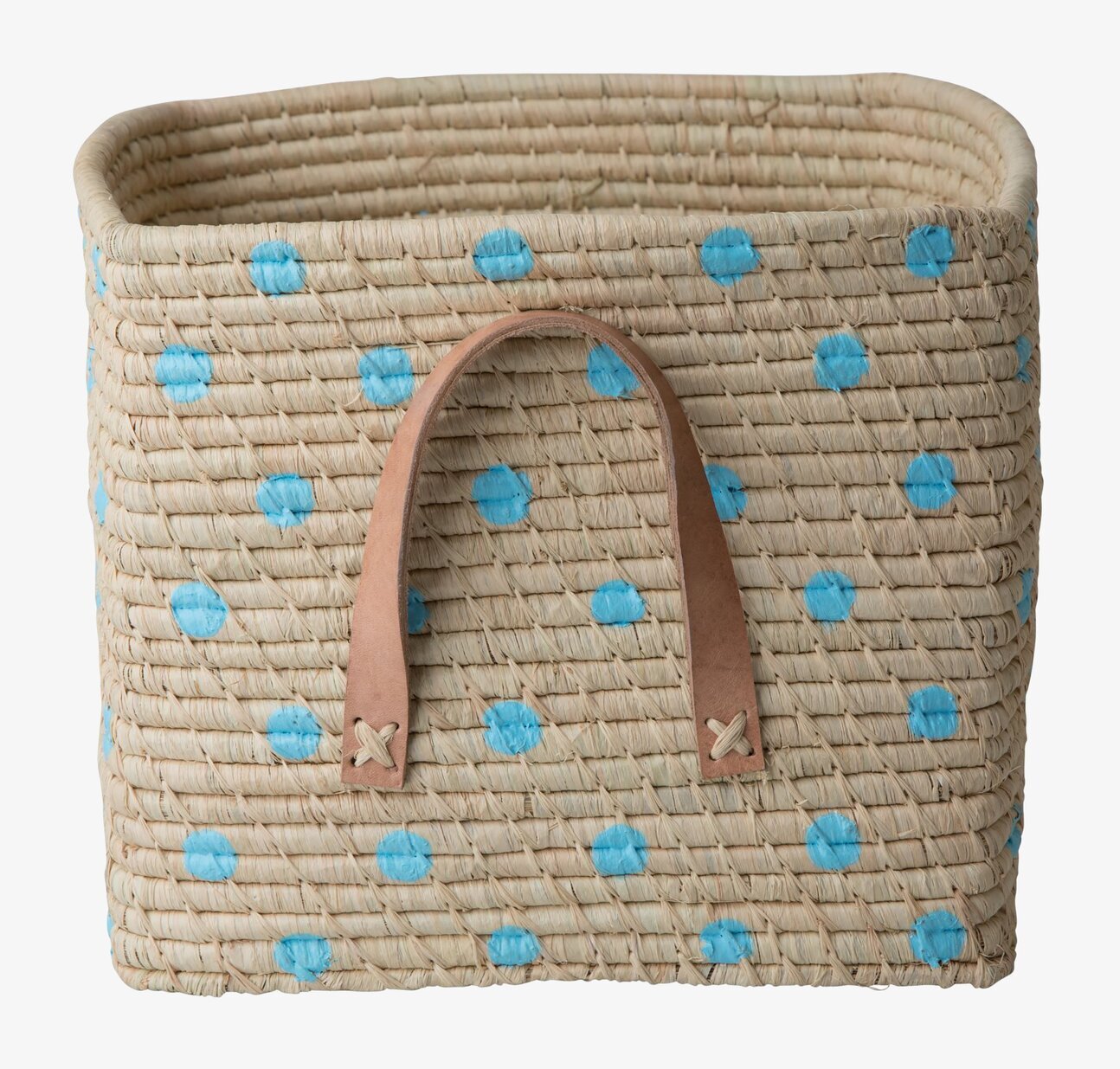 Raffiakorg Blue Dots från Rice med handmålade blå prickar