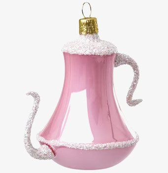 Christmas Ornament Teapot från Rice, rosa och glittrande
