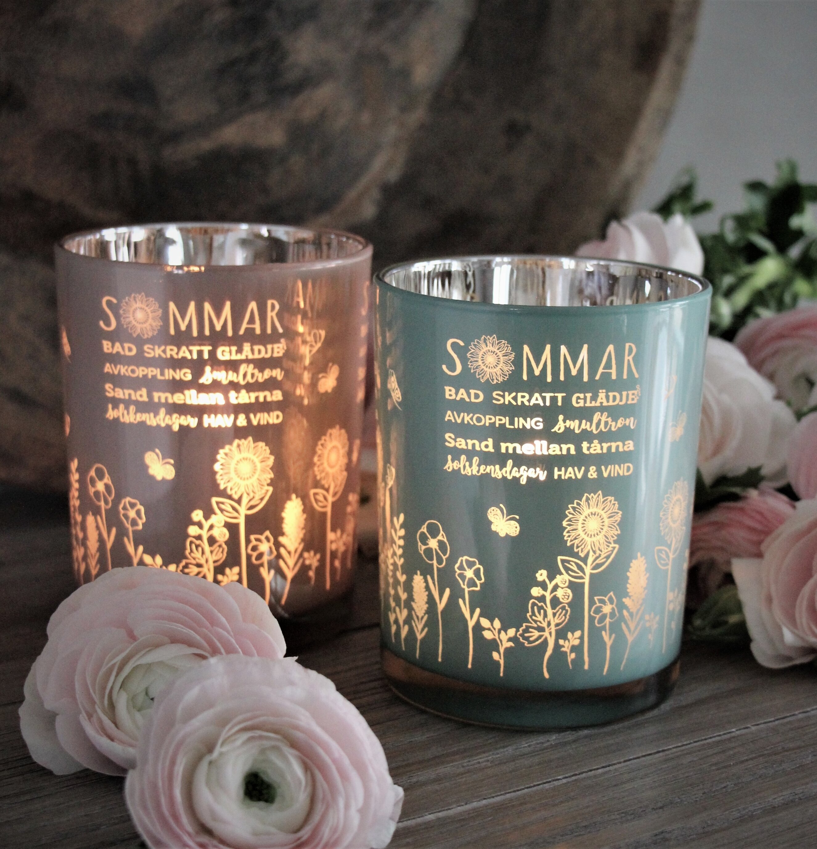 Ljuslykta - Sommar Rosa från Majas Cottage med blommor