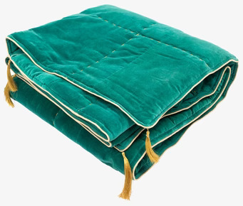 Sammetsfilt Jade från Rice i grön sammet med guldkanter