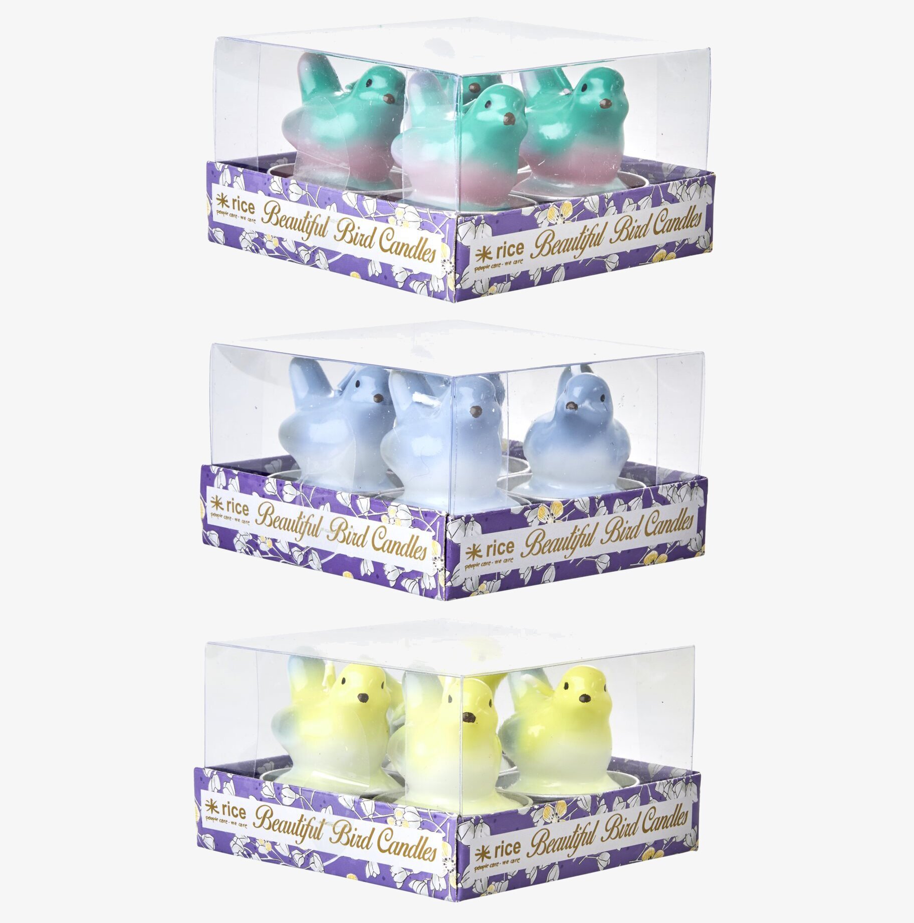 Värmeljus Fågel 4-Pack från Rice i pastellfärger