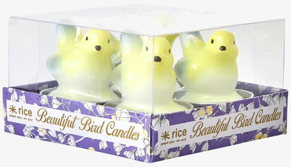 Värmeljus Fågel 4-Pack från Rice i genomskinlig förpackning