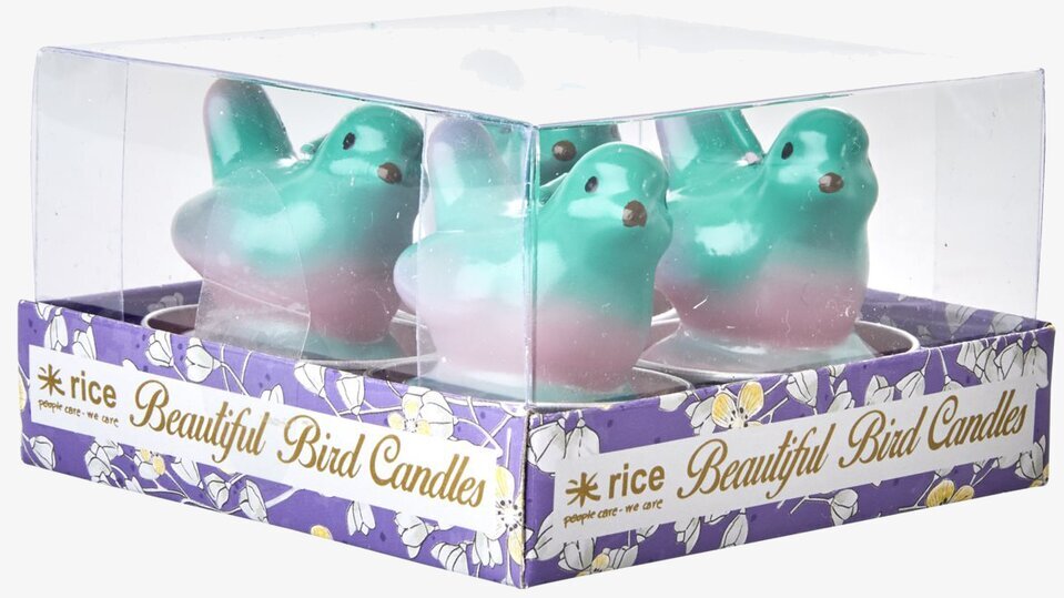 Värmeljus Fågel 4-Pack från Rice i färgglad förpackning