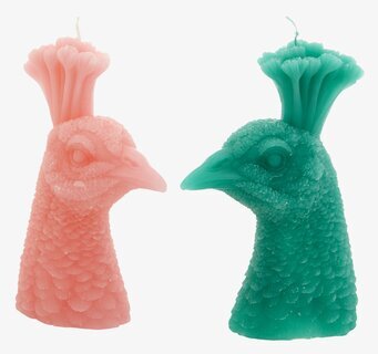 Ljus Påfågel från Rice i rosa och turkos på vit bakgrund