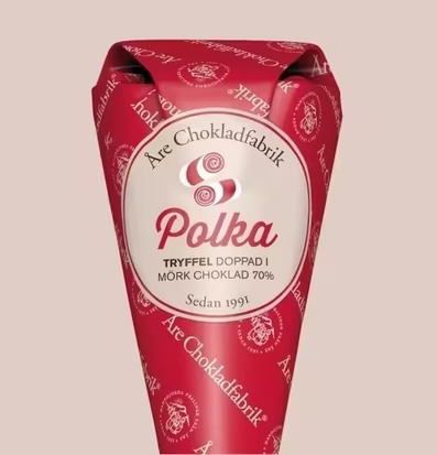 Polkatryffel - Chokladstrut från Åre Chokladfabrik i rött