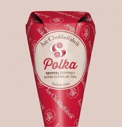 Polkatryffel - Chokladstrut från Åre Chokladfabrik i rött