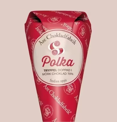 Polkatryffel - Chokladstrut från Åre Chokladfabrik i rött