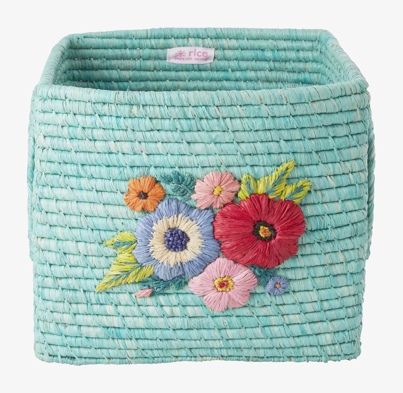 Förvaringskorg Flowers Mint från Rice med blommigt broderi