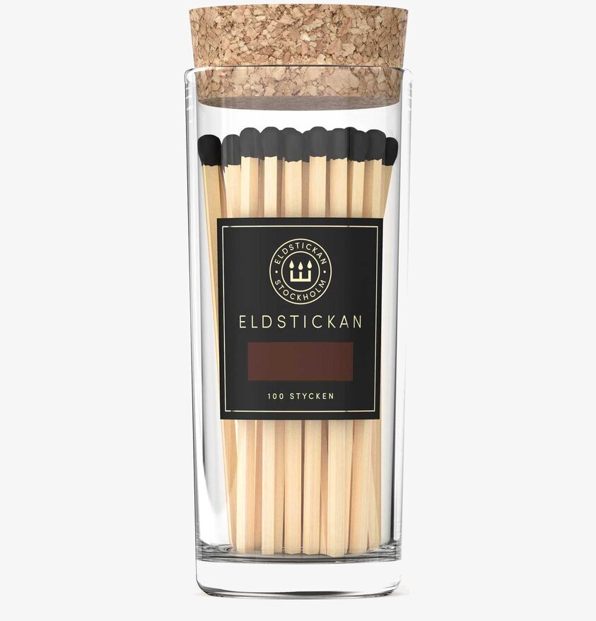 Tändstickor Stor Svart från Eldstickan i glasburk med kork