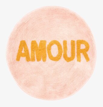 Matta - Amour från Rice, rund, rosa med texten AMOUR