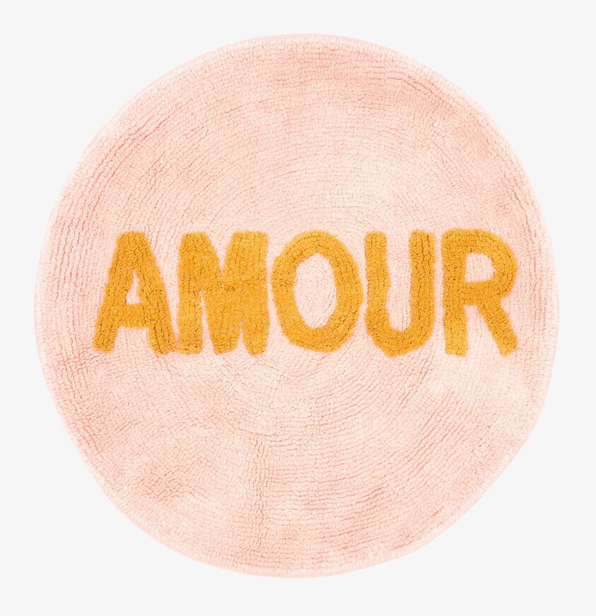 Matta - Amour från Rice, rund, rosa med texten AMOUR