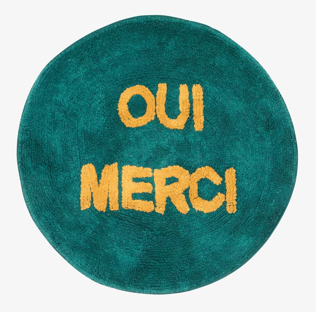 Matta - Oui Merci från Rice, rund och färgstark med text