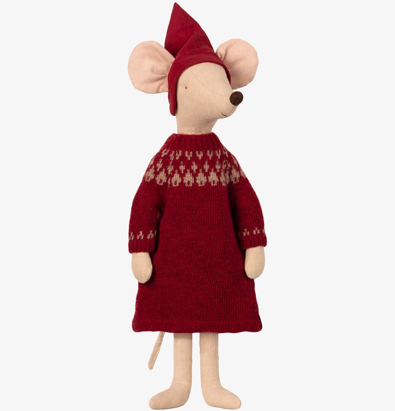 Julmus Maxi Girl från Maileg i röd klänning och luva