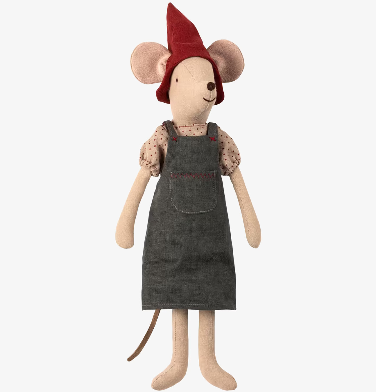 Julmus Medium Girl från Maileg i julkläder och tomteluva