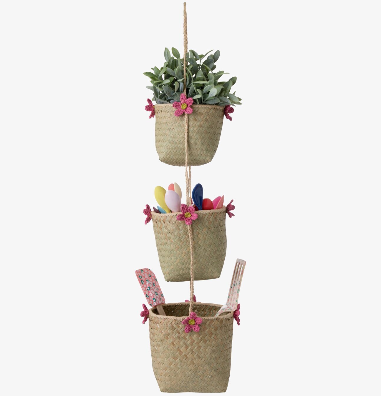 Hängande Förvaringskorgar från Rice med garnblommor