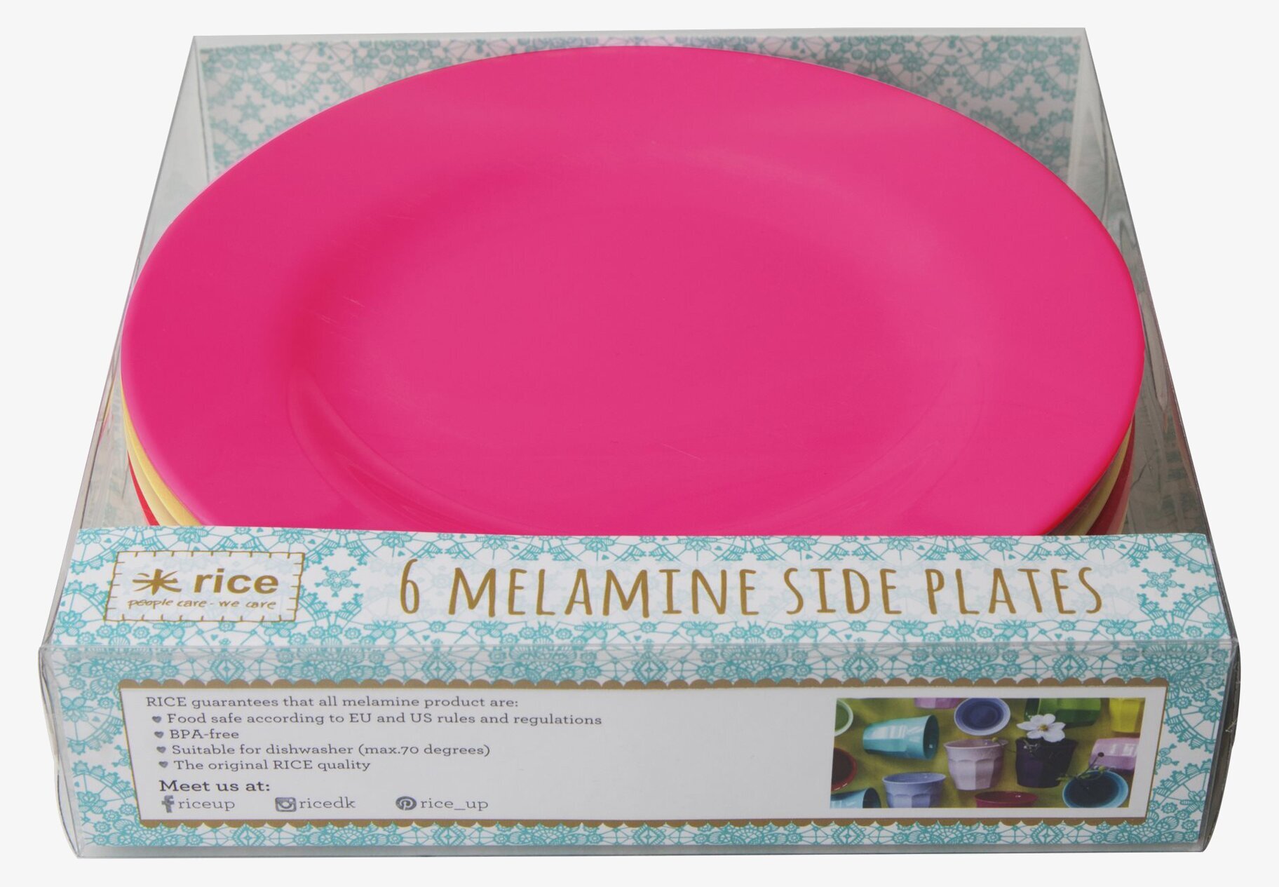 Tallrikar Sunny Colors från Rice i färggrann förpackning