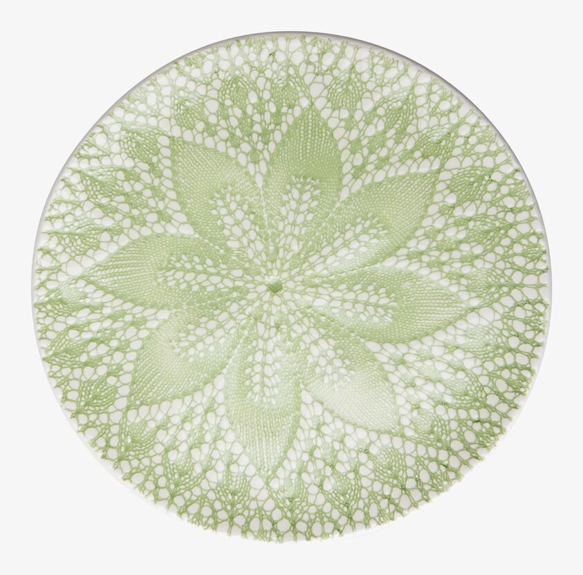Dessert Tallrik Green Lace från Rice med spetsmönster