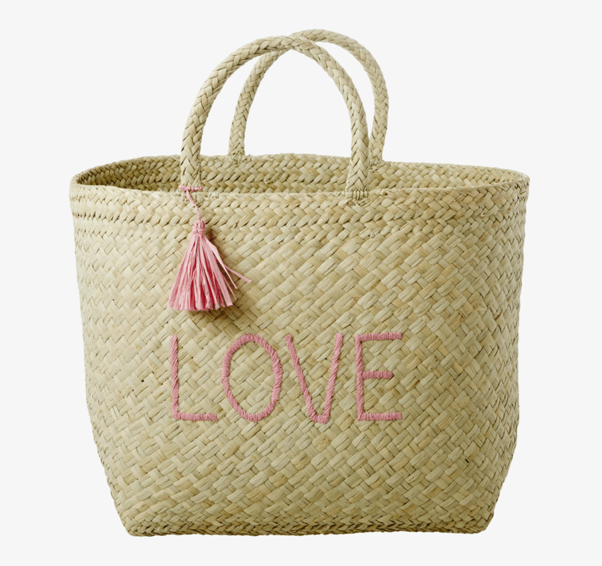 Shoppingväska Raffia Love från Rice med rosa detaljer