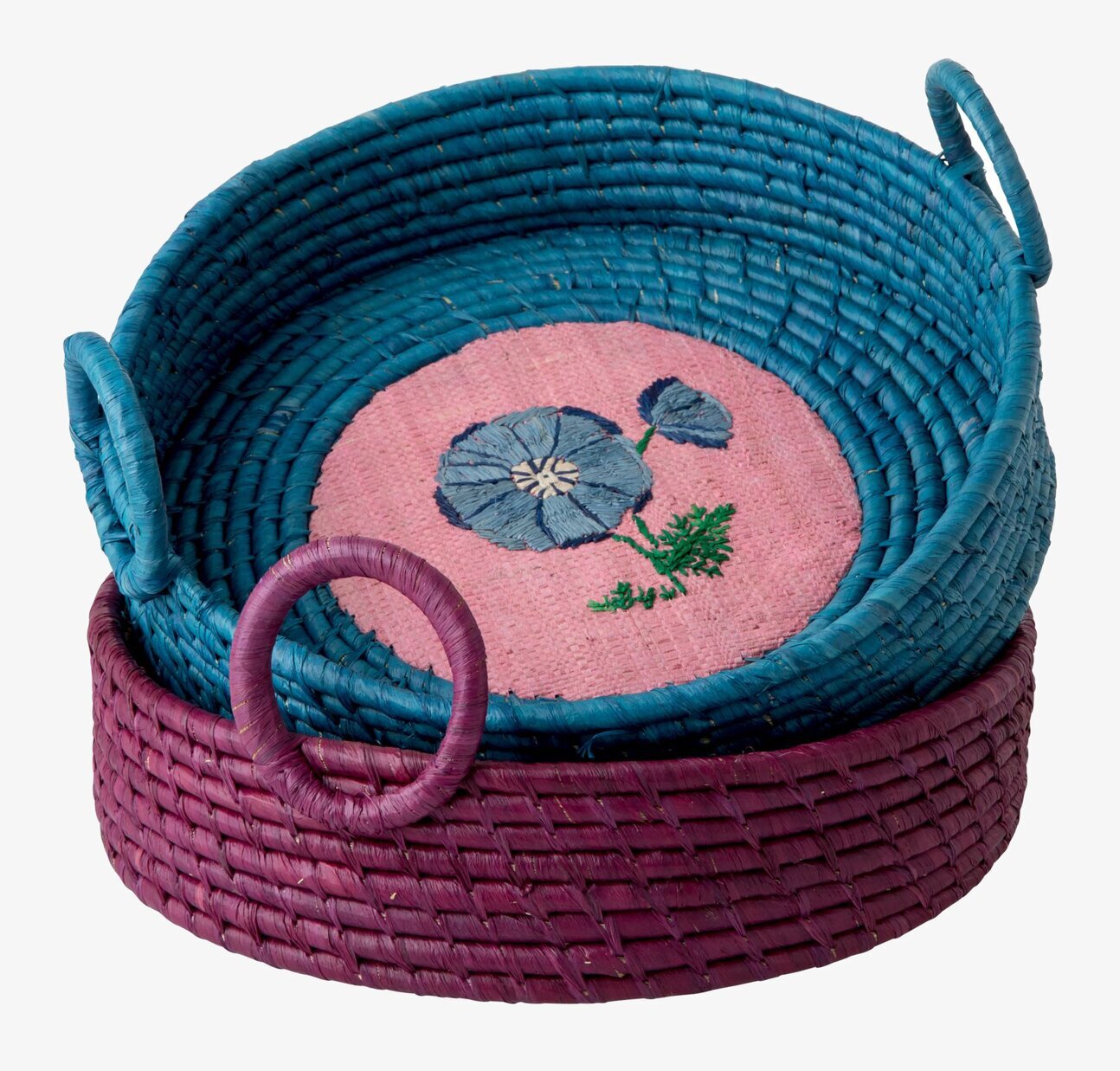 Broderad Brödkorg från Rice med blå och lila korgar