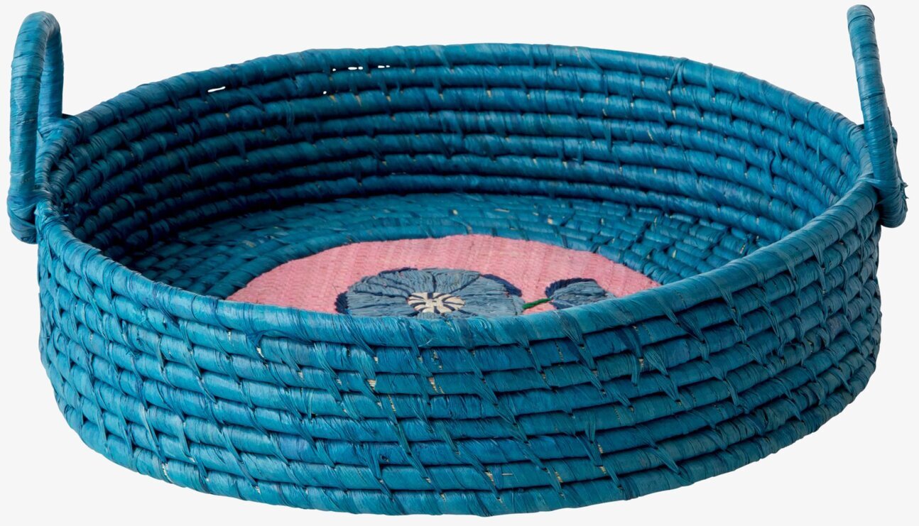 Broderad Brödkorg från Rice i intensiv blå med blommönster