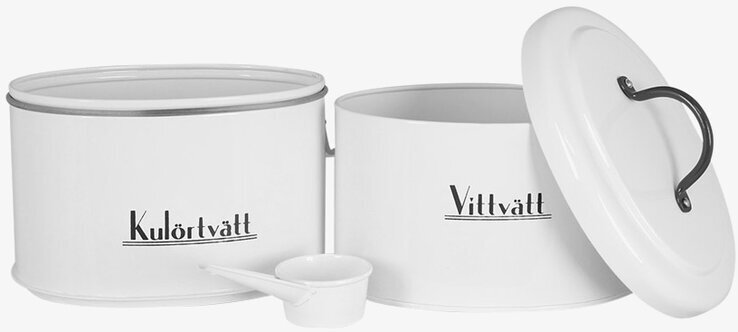 Plåtburk Ralf Tvättmedel från Strömshaga i vit plåt