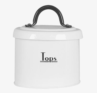 Plåtburk Tops från Strömshaga, vit med svart handtag