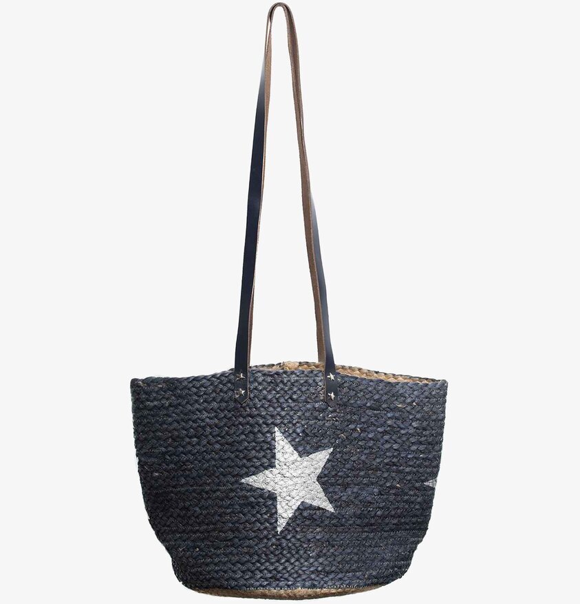 Beach Bag Star Blue från By Mrs P med vit stjärndesign