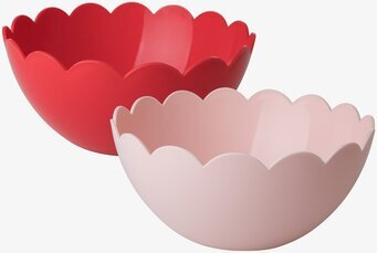 Salladsskål från Rice med vågig kant i rött och rosa